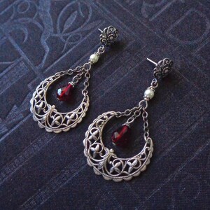 Annabelle Earrings ~ Red and Silver ~ Medieval, Renaissance, Tudor-inspired, Gothic Chandelier hoops