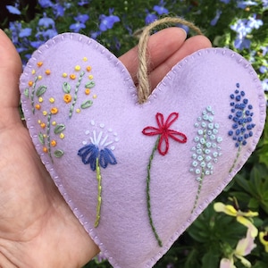 Hanging Felt Heart with embroidered flowers