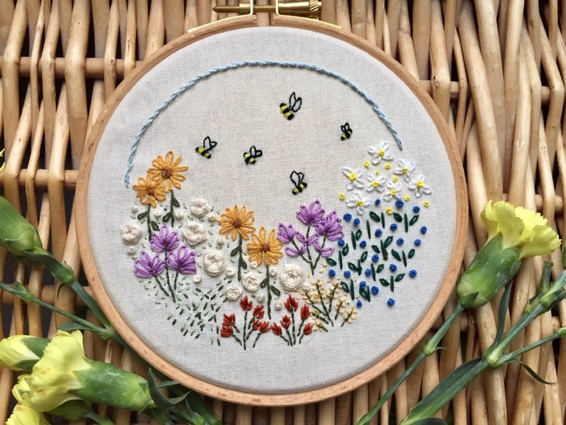 Wildflowers and Bees Embroidery Kit including a wildflower seed packet image 8