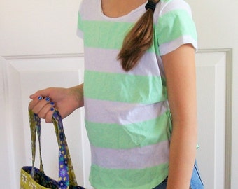 Girls Floral Tote Bag, Green and Purple Theme Floral Print Tote Bag, Girls Purse, Little Girls Bag, Toddler Girl Purse, Shoulder Bag