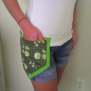 Utility Belt, Green and Cream Themed Utility Hip Belt with Floral Geometric Print Pockets, Festival Belt, Pocket Belt, Hip Purse, Fanny Pack