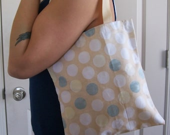 Bolsa de tote impreso, puntos de polka multicoloren la bolsa de té crema, bolsa de tote medio, bolsa de tote de lunares, bolsa de hombro