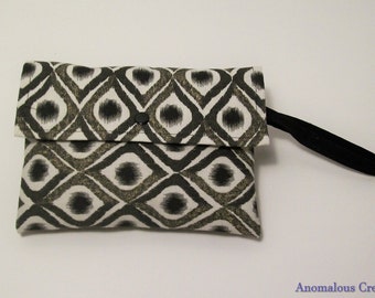 Small Wristlet Purse, Black Grey White Diamond Spot Wristlet Clutch Purse, Handbag, Small Bag