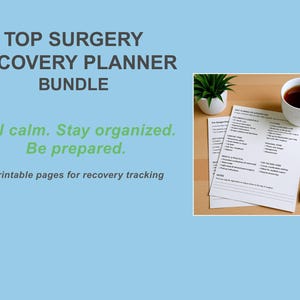 Planificador de recuperación para cirugía de reasignación de género imprimible, lista de verificación para cirugía FTM, registro de cirugía de afirmación de género, guía de cuidados postoperatorios, recuperación trans