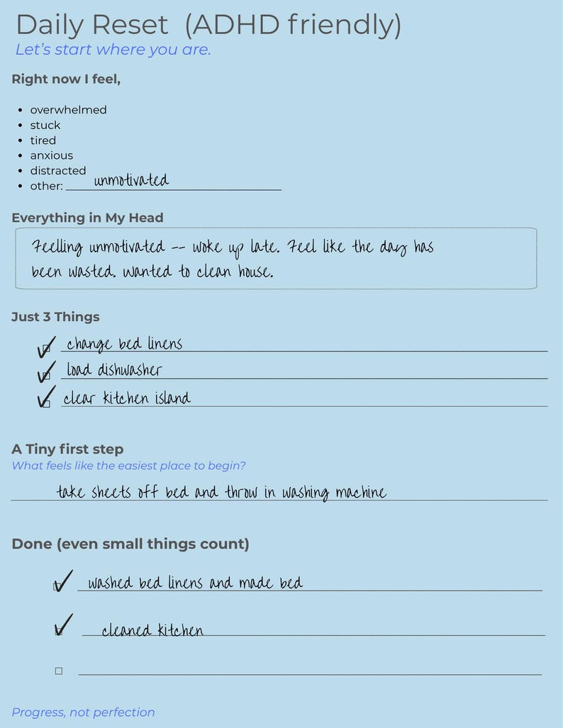 ADHD Daily Reset Printable | Executive Function Planner | Minimalist ...