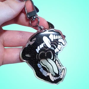 Hyena Skull / Acrylic Keychain / Silver Foil / Maw