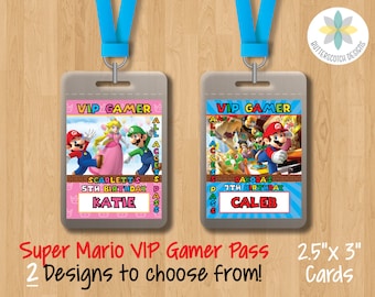 Super Mario Princess Peach VIP Gamer Birthday Lanyard Inserts, Choisissez parmi 2 modèles - Fichier imprimable/numérique