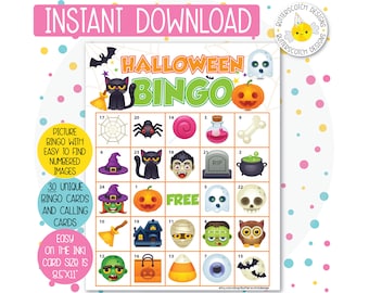30 Halloween Printable Bingo Cards (30 Different Cards) - Instant Download