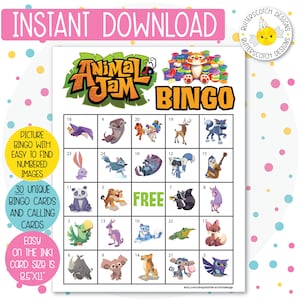 30 Animal Printable Bingo Cards (30 Different Cards) - Instant Download