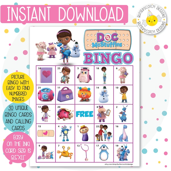 Doc Printable Bingo Cards (30 Different Cards) - Instant Download