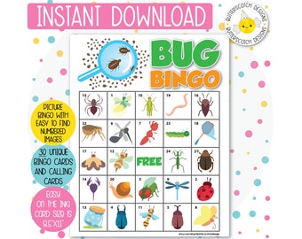 30 Bug / Insect Printable Bingo Cards (30 Different Cards) - Instant Download