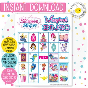 30 Shimmer Genie and Shine Printable Bingo Cards (30 Different Cards) - Instant Download