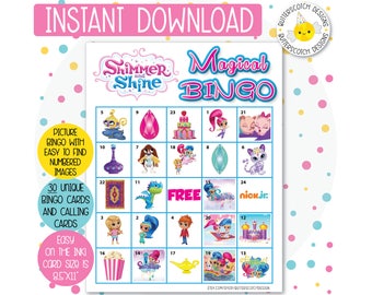 30 Shimmer Genie and Shine Printable Bingo Cards (30 Different Cards) - Instant Download
