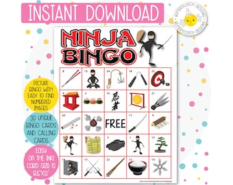 30 Ninja Karate Printable Bingo Cards (Each Card is Unique) - Instant Download