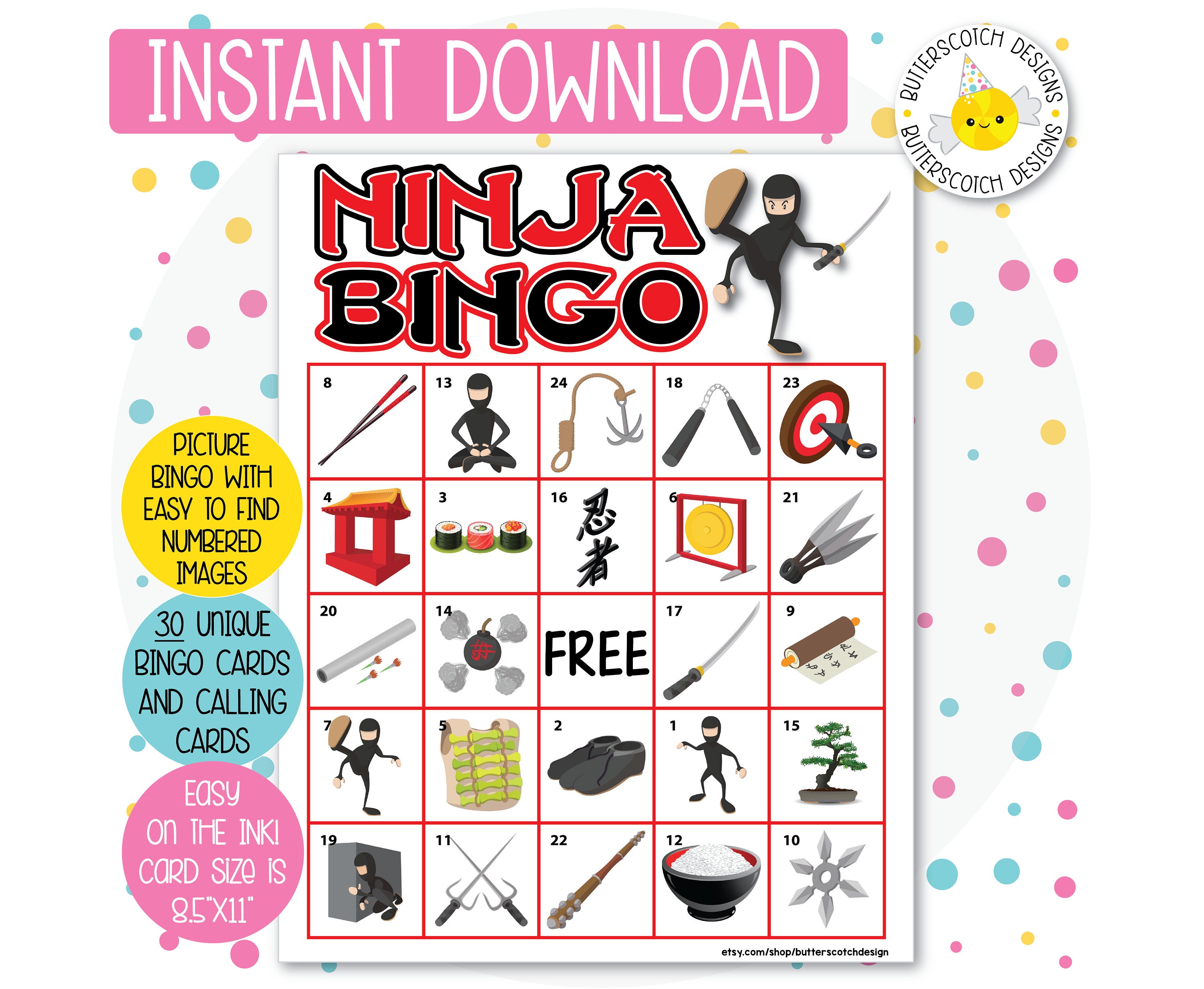 Ninja Karate Printable Bingo Cards 30 Different Cards - Etsy Canada