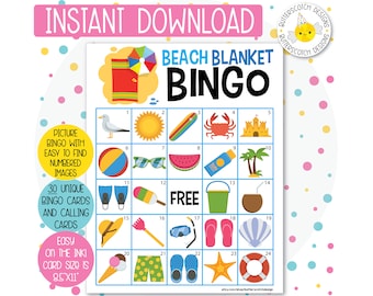 30 Beach / Summer Pool Party Printable Bingo Cards (30 Different Cards) - Instant Download