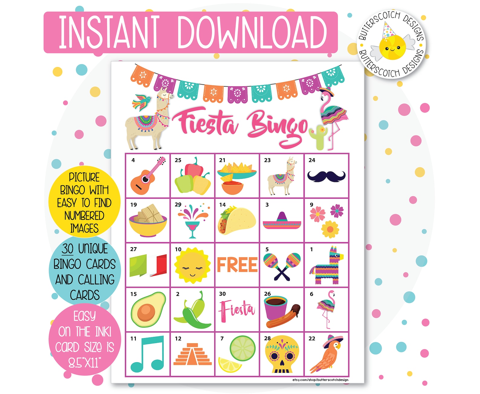 Fiesta Printable Bingo Cards 30 Different Cards Instant - Etsy
