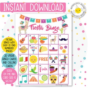 30 cartes de bingo imprimables Fiesta (30 cartes différentes) - Téléchargement immédiat