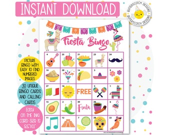 Fiesta Printable Bingo Cards (30 Different Cards) - Instant Download