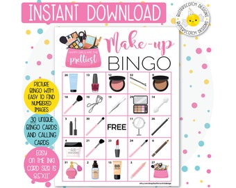 30 Make-up/Dress Up Party Printable Bingo Cards (30 Different Cards) - Instant Download
