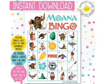 Moana Bingo Game, 10 Pk,printable, Kids Game, Moana Birthday Game ...