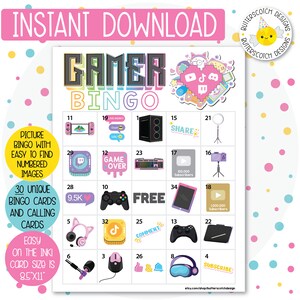 30 Gamer Girl / Streamer Bingo Karten (30 verschiedene Karten) - Instant Download