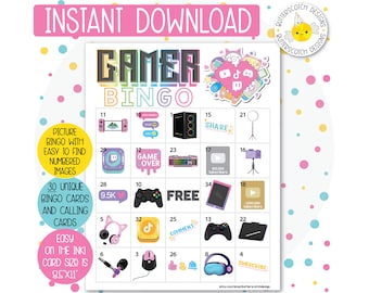 30 Gamer Girl / Streamer Printable Bingo Cards (30 Different Cards) - Instant Download