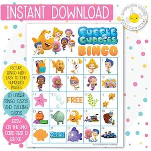 20 Guppies Printable PDF Bingo Cards (20 Different Cards) - Instant Download