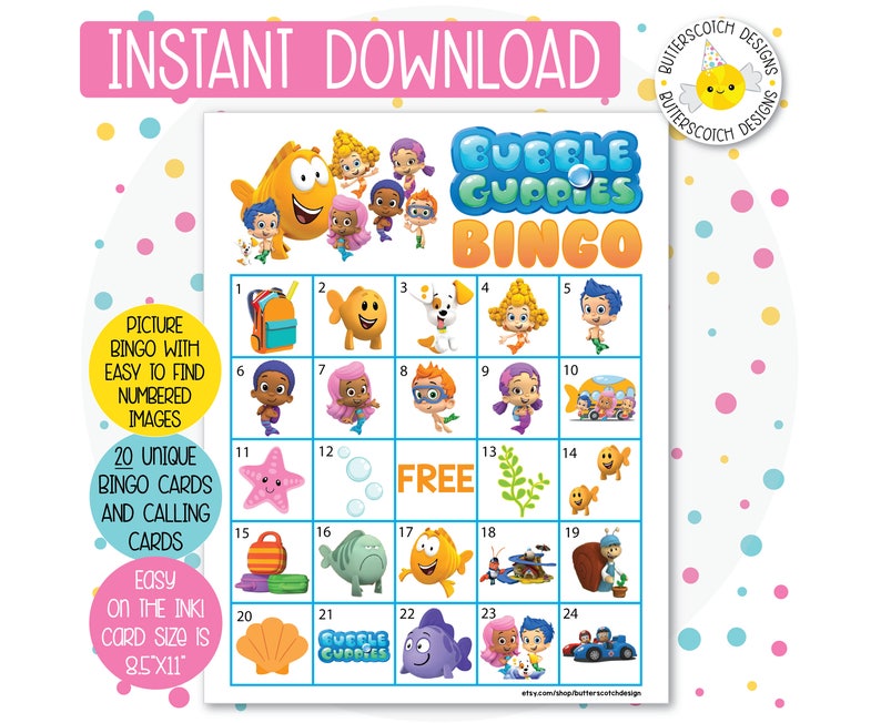 Guppies Printable PDF Bingo Cards 20 Different Cards - Etsy