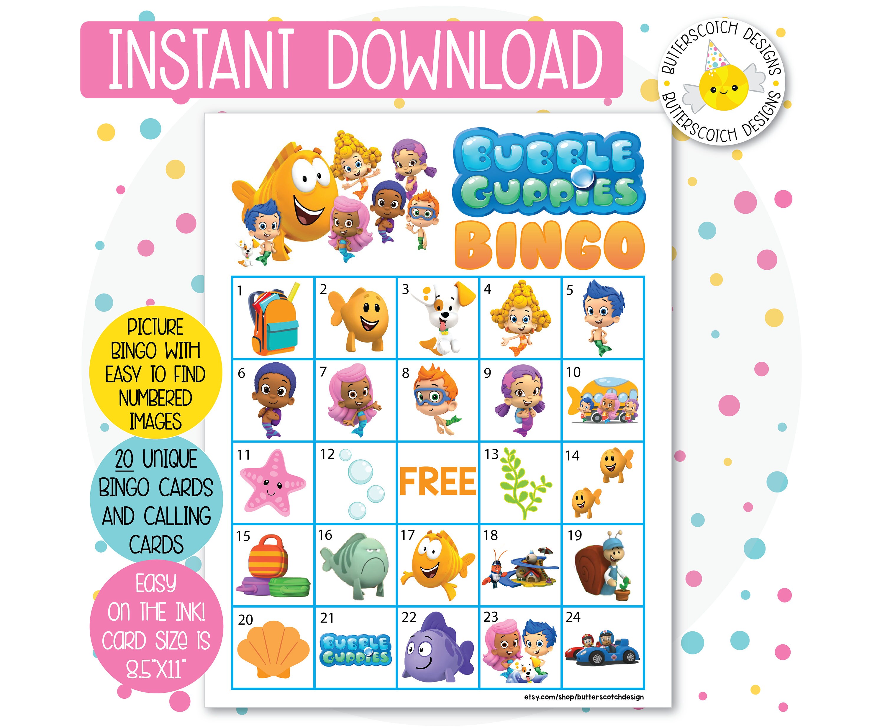 Bubble Guppies Printable PDF Bingo Cards 20 Different Cards | Etsy