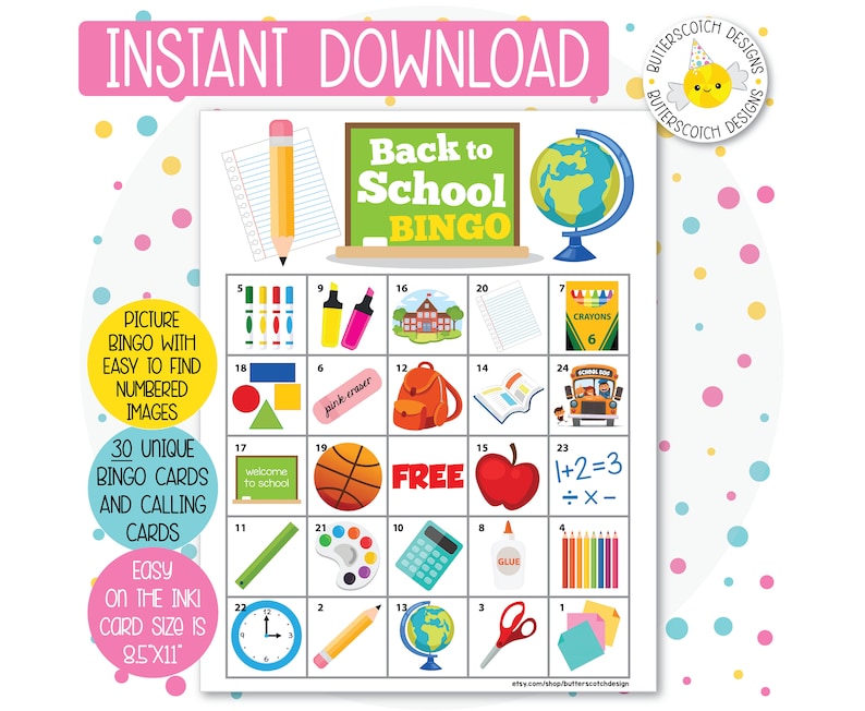 College / Again towards College or university Printable Bingo Playing cards (30 Alternate Playing cards) - Immediate Obtain picture about Back to School Bingo Printable known as College / Again toward University Printable Bingo Playing cards (30 Substitute Playing cards) - Fast Down load