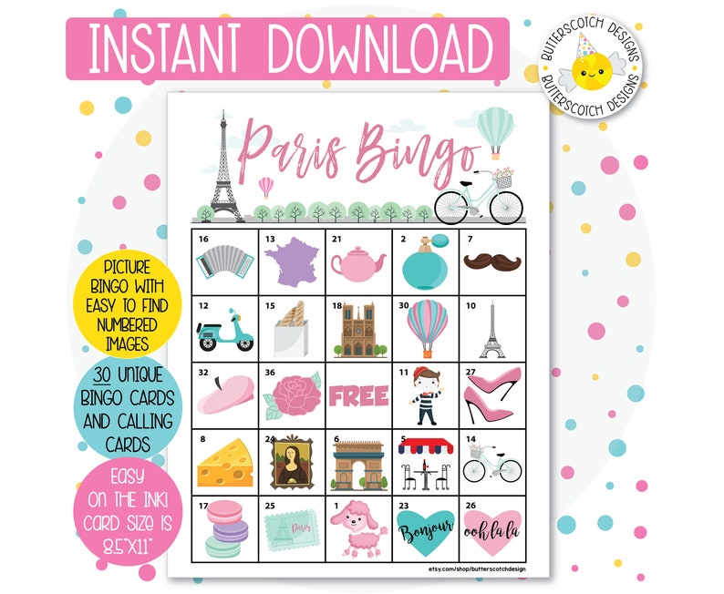 Paris France Printable Bingo Cards 30 Different Cards Etsy Paris France Printable Bingo Cards 30 Different Cards Etsy