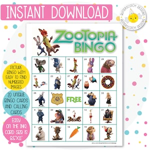 20 cartelle bingo stampabili dello zoo (20 cartelle diverse) - Download immediato