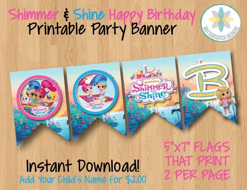 Shimmer and Shine Happy Birthday Banner Instant Download Etsy