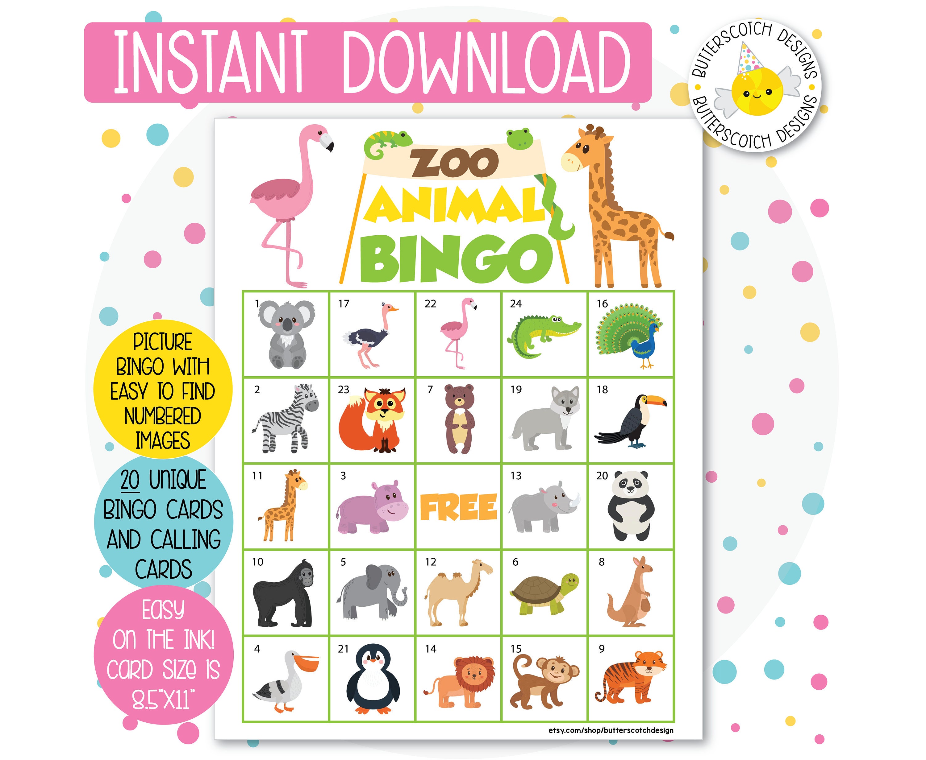Zoo Safari Animal Bingo Cards 20 Different Cards Instant Etsy UK