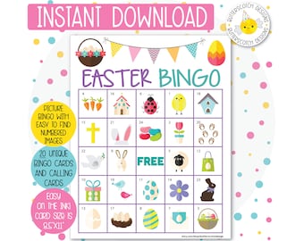 20 Easter Printable Bingo Cards (20 Different Cards) - Instant Download