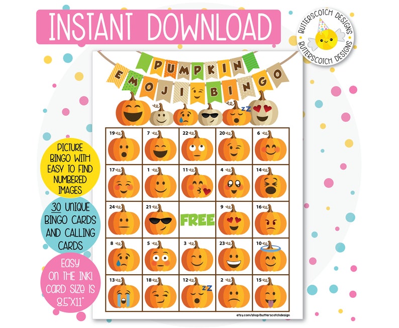 pumpkin-emoji-printable-bingo-cards-30-different-cards-etsy