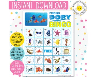 30 Finding Dory / Nemo Printable Bingo Cards (30 Different Cards) - Instant Download