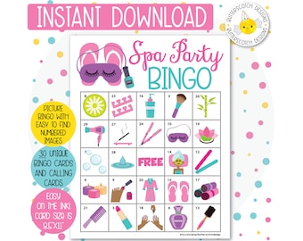 30 Spa Party V2 Printable Bingo Cards (30 Different Cards) - Instant Download