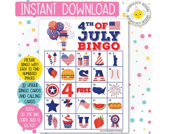 30 4th of July / Independence Day Printable Bingo Cards (30 Different Cards) - Instant Download