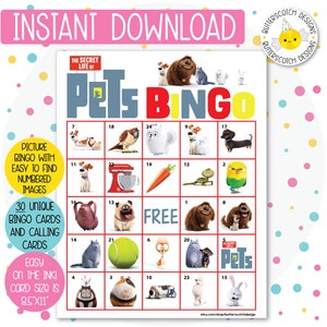 30 Pets Printable Bingo Cards (30 Different Cards) - Instant Download