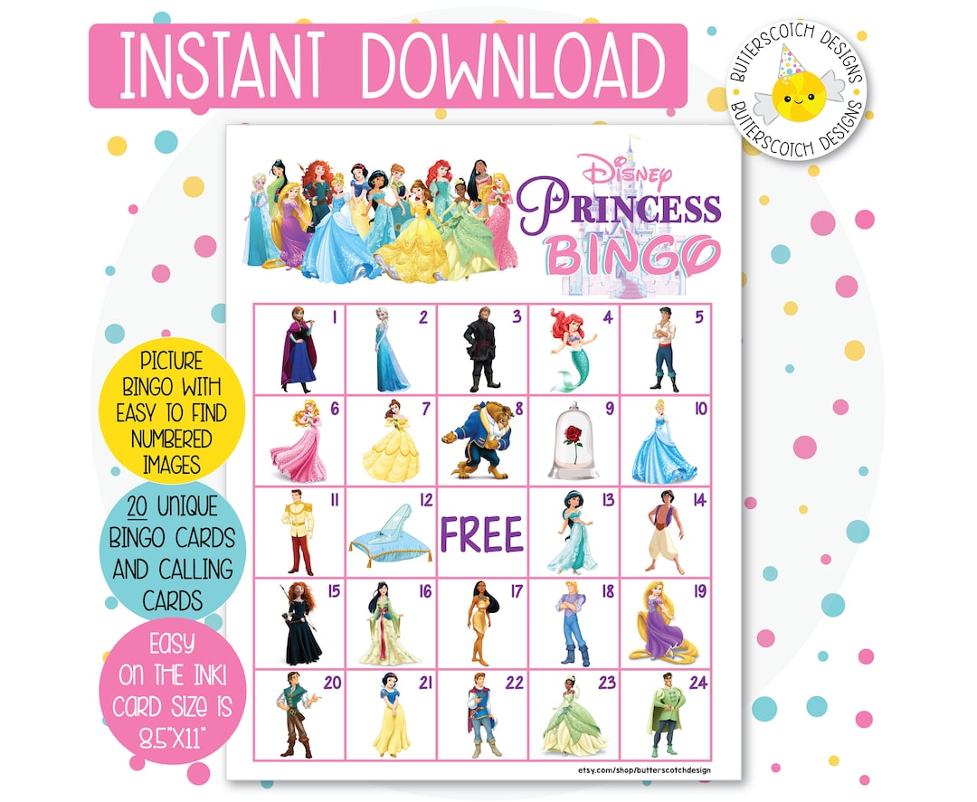 Princess Printable Bingo Cards 20 Different Cards Instant Download - Etsy princess-printable-bingo-cards-20-different-cards-instant-download-etsy
