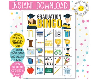 Graduation Printable Bingo Cards (30 Different Cards) - Instant Download