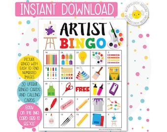 30 Artist / Art Party Printable Bingo Cards (30 Different Cards) - Instant Download