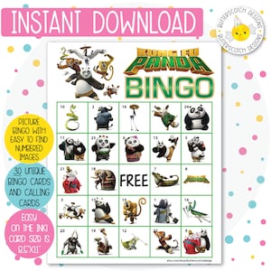 30 afdrukbare kungfu-bingokaarten (30 verschillende kaarten) - direct downloaden