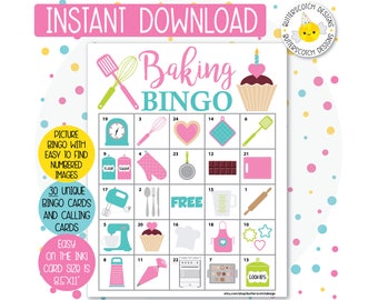 30 Baking Printable Bingo Cards (30 Different Cards) - Instant Download