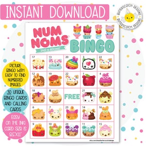30 Noms Printable Bingo Cards (30 Different Cards) - Instant Download