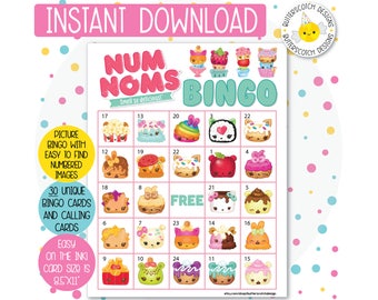 30 Noms Printable Bingo Cards (30 Different Cards) - Instant Download