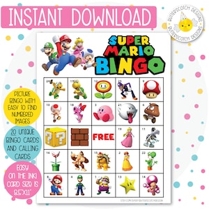 Super Mario Printable Bingo Cards 20 Different Cards | Etsy