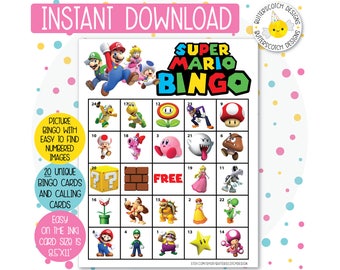 20 Super Printable Bingo Cards (20 Different Cards) - Instant Download